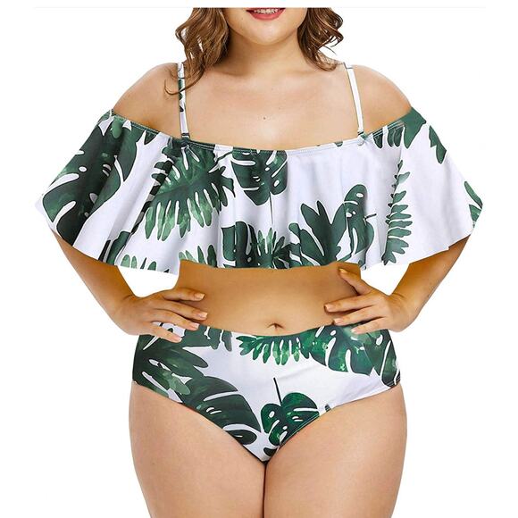 NWOT Women's Plus Size 20W 2 Piece Bathing Swim Suit Tropical Palm Tree - Picture 1 of 7